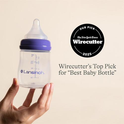 Lansinoh Anti-Colic Baby Bottles, BPA-Free Plastic, 5 Ounces, 4 Count, Extra Slow Flow Nipples (Size XS), Breastfeeding Bottle with NaturalWave Design