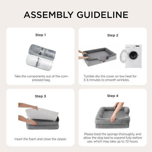 Bedsure Orthopedic Dog Bed Medium Size Dogs - Washable Small Medium Dog Cat Bed Waterproof, Comfort Cats Couch Sofa with Washable Removable Cover, Pets Bed with Nonskid Bottom, Grey, 28