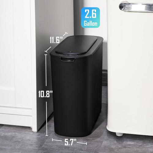 Cesun Automatic Motion Sensor Black Bathroom Trash Can with Lid, 2.6 Gallon Touchless Trash Bin, Smart Plastic Slim Garbage Can Small Wastebasket for Toilet, Office, rv, Bedroom, Living Room