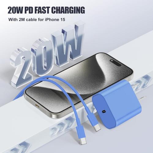 iPhone 17 16 15 Charger Fast Charging Block,10ft USB C to C Cable Cord Long and 20W Type C Charger Plug for Apple iPhone 17 Pro Max/16 Pro/15 Plus/15/AirPods/iPad Air/Mini/Power Adapter-Blue