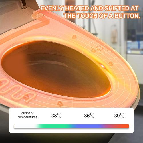 Heated Toilet Seat with Temperature Display and Built-in Side Controls, 3-Speed Heating Mode Elongated Toilet with Earth Leakage Protection, Slow Close Warming Toilet Seat with Auto Night Light