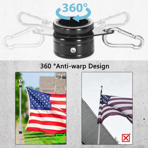 Flag Pole Rings, Aluminum Alloy Flag Pole Clips Swivels 360° Rotating Anti Wrap Mounting Ring with Carabiner, Flag Pole Kit Parts (Φ:1 Inch -Pack of 4(Black))