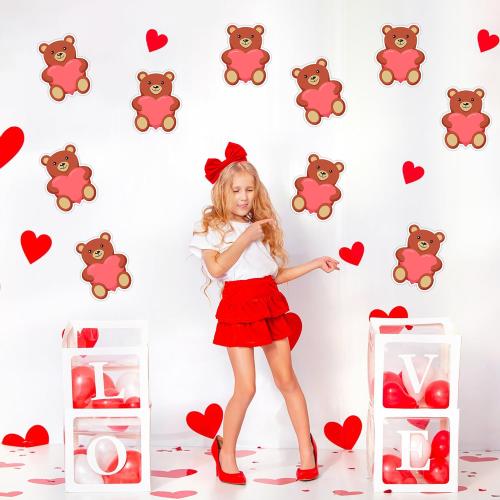 50 PCS Valentine’s Day Cutouts for Bulletin Board Decor, Cute Valentines Bear Paper Cut Outs for Valentine’s Day Crafts Anniversary Weddings Classroom Office Wall Party Decorations