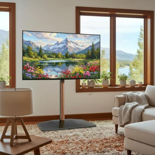 Pegzone Universal Swivel TV Stand with Wood for 32-85 Inch LCD LED OLED Screen, Holds 132 Lbs, Height Adjustable Floor TV Stand, Max VESA 600 * 400mm, Black, for Bedroom Living Room