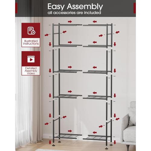 Sakugi Storage Shelves - 5 Tier Shelf Organizer, Sturdy Metal Garage Shelving with Adjustable Leveling Feet, Space-Saving Shelves Organizer for Pantry, Laundry, Kitchen (32 x 12 x 71, Black)