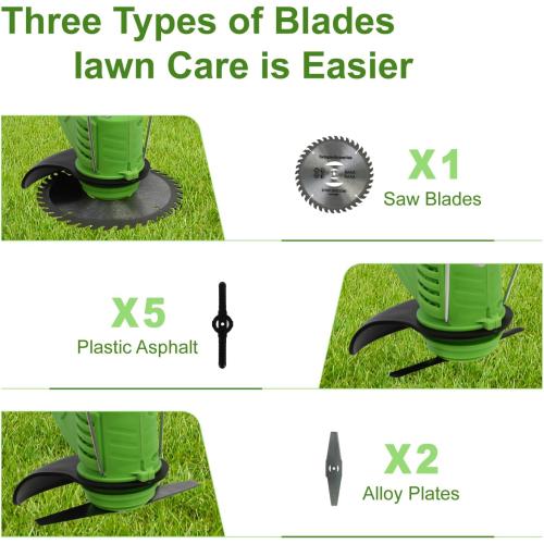 ALSO GO 21V Electric Lithium-Ion Grass Trimmer Lawn Mower with Stand Wheels and 1.5Ah Battery, Lightweight Weed Wacker Cordless Weed Eater Battery Powered for Yard and Garden, Green