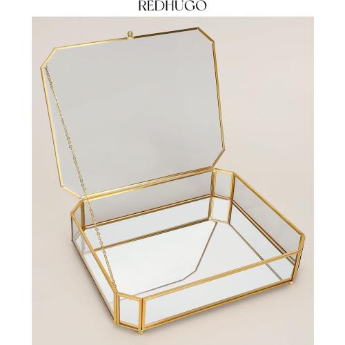 REDHUGO Large Glass Boxes for Display Handmade, Octagon, Gold