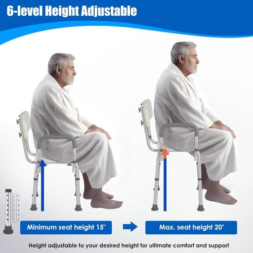 Shower Chair with Arms and Back Heavy Duty 330lbs, Shower Seat for Inside Shower Bathroom Chair with U-Shaped Cutout Seat & Cold-Proof Pads, Tools-Free Assembly