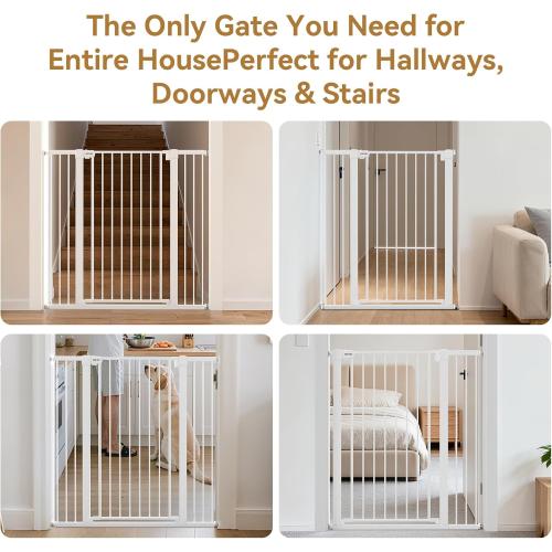 43 inch Tall Safety Dog Gate Adjustable 29.7-45.2 inch Extra-Wide Metal Pet Gate Drill-Free Pressure-Mount Installation kit Self-Closing Cat Gate for Stairwells、Doorways（White）