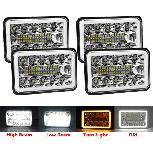 AMUNIESUN 4PCS 4X6 Inch LED Halo Headlights Sealed Beam DRL Turn Light Compatible With Chevy Suburban C10 C20 K10 K30 K5 Blazer (1981-1987) H4651 H4642 H4652 H4656 H4666 H4668 H6545 Replacement