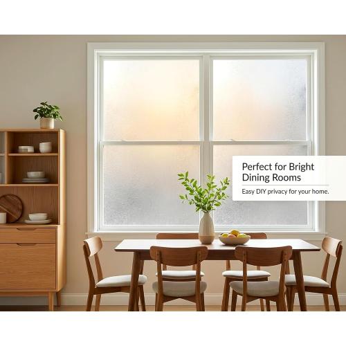 Crystal Etched Window Film Privacy Static Cling No Glue Anti UV 35x118in | Cover Decal Tint Decor Office Apartment Balcony Sun Blocking Light Filtering Glare Reduction Heat Control