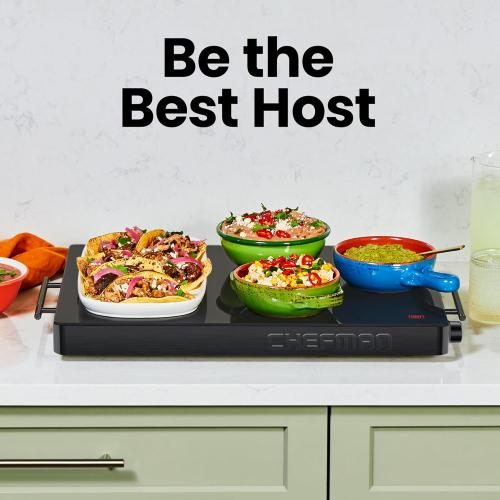 Chefman Electric Warming Tray with Adjustable Temperature Control, Perfect For Buffets, Restaurants, Parties, Events, and Home Dinners, Large 21” x 16” Glass-Top Surface Keeps Food Hot – Black