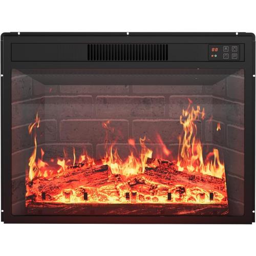 23 Ultra-Thin Electric Fireplace Insert Rear Projection Flame Fireplace Heater 1500W 3 Color Flames & Brightness Levels with Remote Control & Timer 60-84℉, Heats 400 Sq Ft
