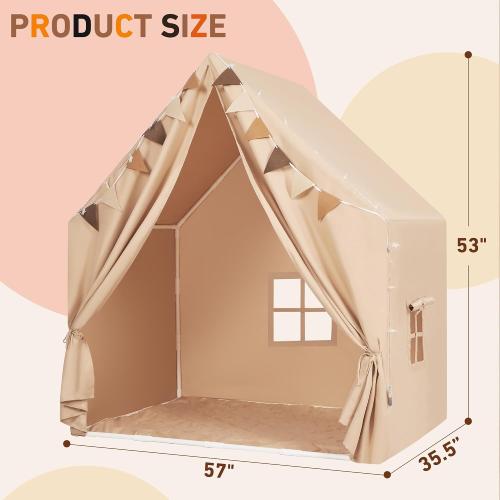 Kids Play Tent with Padded Mat & Star LED Lights for Ages 4-8-10 Year Old Girls Boys, Large Cute Indoor Play Room House Tent for Toddler Children