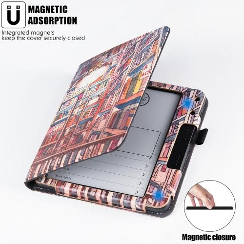 Stand Case for Kobo Libra Colour/Libra 2/Libra H2O, Bookstore | PU Leather Sleeve Cover,Built-in Hand Straps,with Auto Sleep/Wake,Pen Holder Loop