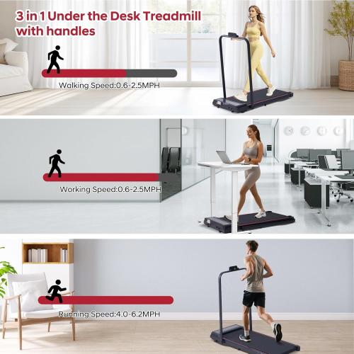 Walking Pad with Handle Bar, 3.0HP Walking Pad Treadmill with Handles, 3 in 1 Portable Under Desk Treadmills for Home Small Space, Foldable Folding Home Treadmill with Remote Control, 300LBS Capacity