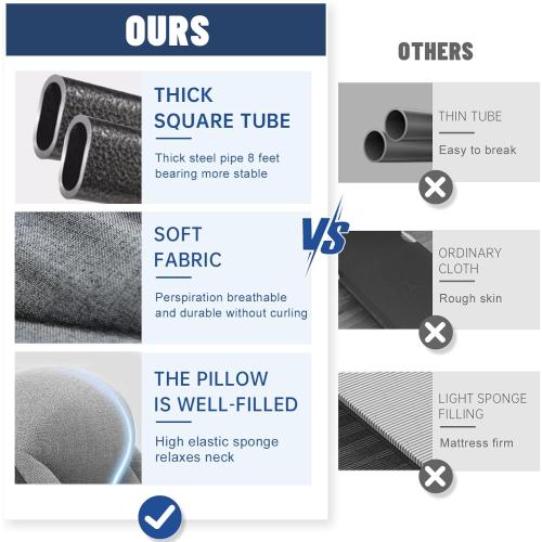 Chaise Lounge Chair, Folding Cot, 6-Angle Adjustable Camping Cot with Mattress for Patio and Beach, Foldable Bed Portable Heavy Duty Lay Flat Reclining with Pillow