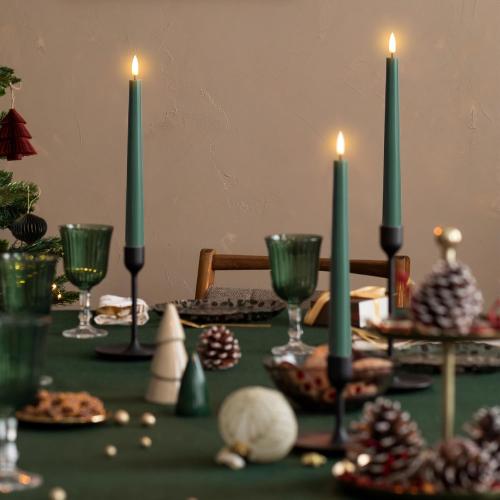 Eywamage Dark Green Flameless Taper Candles with Remote, Flickering Battery Operated LED Wax Candlesticks Set of 6