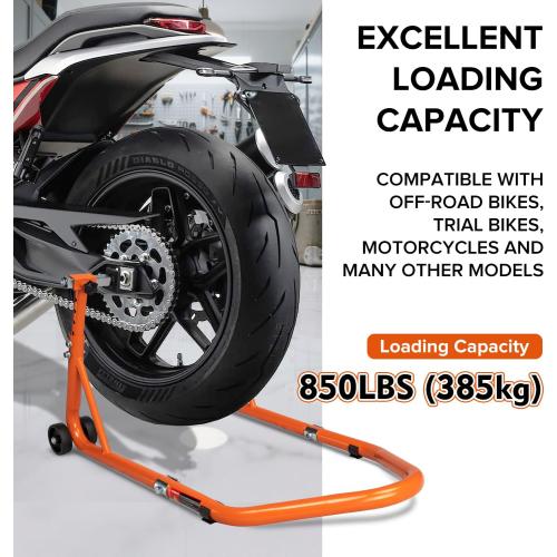 Adjustable Motorcycle Stand, 850LB Sport Bike Swingarm U L Orange | 5 Height Settings, Fits BMW Yamaha Honda Kawasaki Suzuki, Adjustable Width, Stable Support for Moto Maintenance Repair
