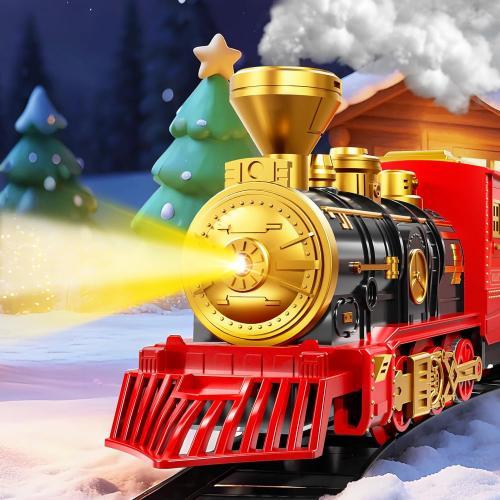 Train Set for Kids 3-5 4-7, Classic Electric Train Toys Set with Locomotive Engine, Lights & Sound Spray, Tracks for Christmas Tree, Toy Train Set for 3 4 5 6 Years Old Kids Boys Girls