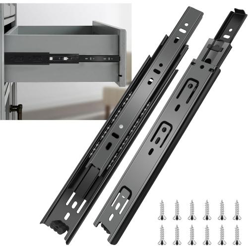 14 inch Drawer Slides 6 Pairs (12pcs) Full Extension Ball Bearing Drawer Rails Side Mount 3 fold Metal Dresser Runners for File Cabinet Trash Can Kitchen Wardrobe Glides 14 Black 100 LB Capacity