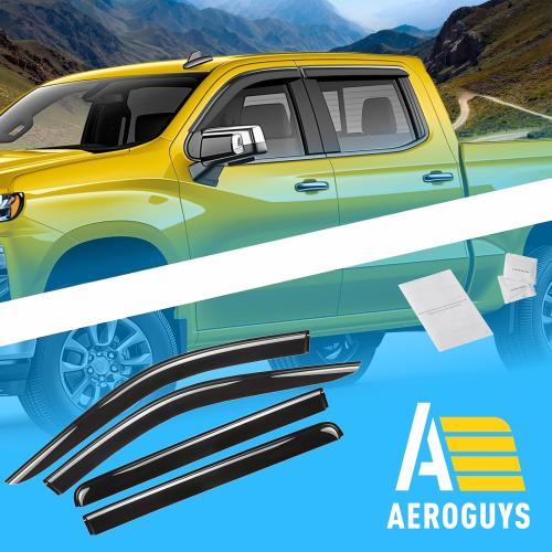 Extra Durable Window Deflectors Tape-On Window Visors Rain Guards Fit for Chevrolet (Chevy) Silverado 1500 2019-2026 Crew Cab, Sun Visors, Wind Vent for Shades, Exterior Car Accessories - 4pcs. AG0798