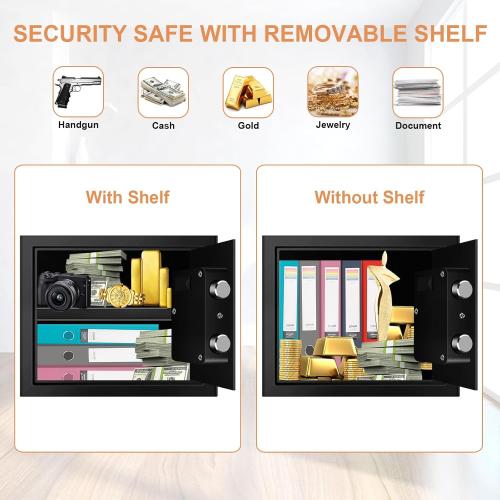 1.6 Cuft Fire proof Safes for HOME USE, Anti-Theft Digital Personal Security Safety Box with Electronic Keypad and Spare Keys, Home Safes Fireproof Waterproof for Money Medicine Document Valuables