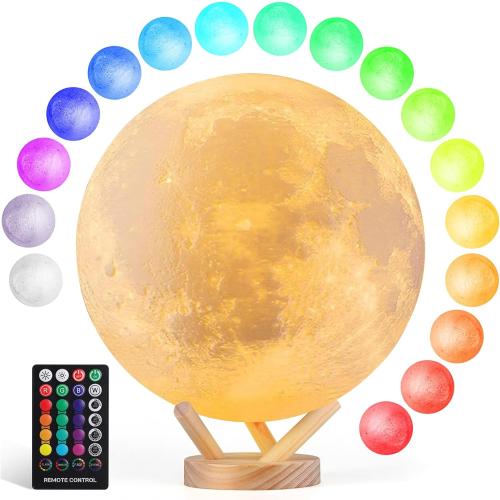 Moon Lamp, Sliding Control Moon Night Light, Kids Night Light, 16 Colors Moon Light with Unique Stand, Remote&Sliding Control, Timing, USB Rechargeable, Gift for Kid Friend Lover, 6 in