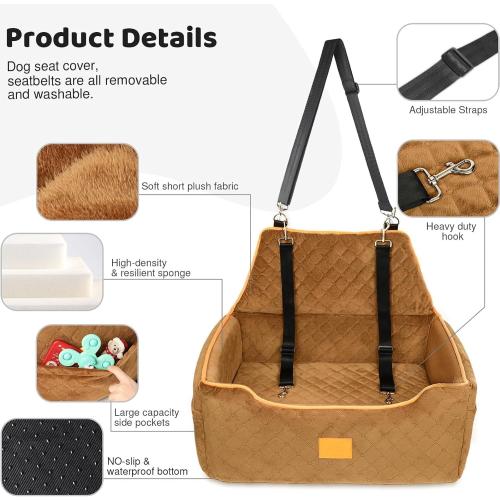 Dog Car Seat for Large/Medium Dog, Dog Booster Seat for Dogs Under 55Lbs Or 2 Small Dogs, Detachable and Washable Travel Dog Seat with Thick Cushion and Storage Pockets,Black