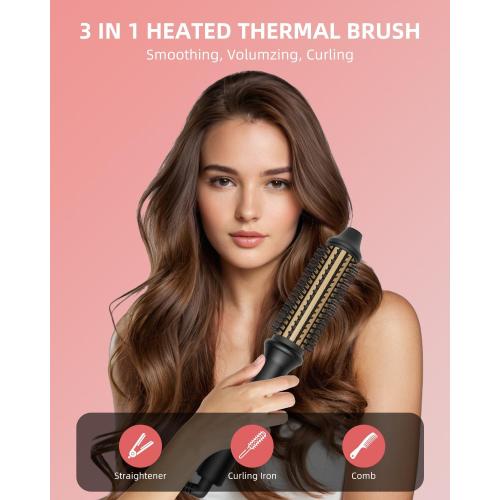 Thermal Brush, Avvnee 1.26 Inch Curling Iron for Long Dry Hair, 110-220V Heated Round Brush with 10 Temp Settings, 30s Fast Heat for Curling & Volumizing & Straightener, Anti-Scald Nylon Bristles