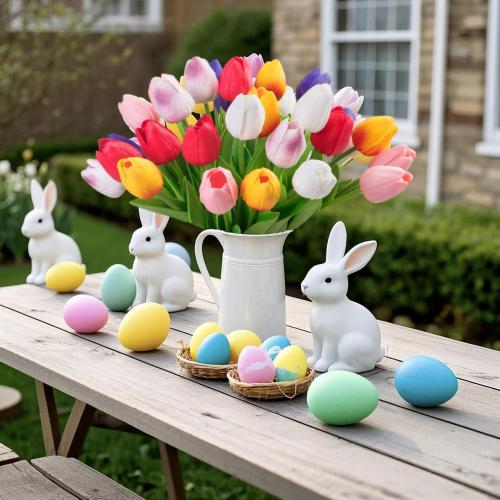 Ouddy Decor 30 Pcs Multicolor Artificial Tulip Flowers PU Real Touch Fake Plants Faux Bouquet for Room Office Table Party Spring Summer Wedding Home Decorations