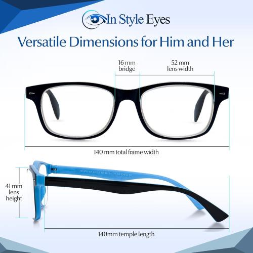 Color Black and Blue In Style Eyes Super Strong Eye Glasses, High Magnification Womens Reading Glasses - Non-Polarized Lens for Men