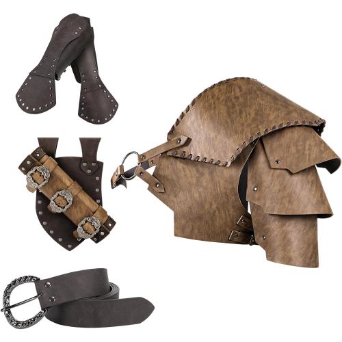 4pcs Medieval Armor Set, Pauldron Shoulder Armor, Sword Frog, Renaissance Belt, Leather Bracers for LARP, Ren Faire
