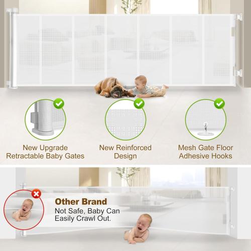 Miumoon 150 inch Retractable Baby Gates 34 inch Tall, Retractable Gate with Reinforced Strip Design to Prevent Crawling Through, 12 FT Extra Wide Retractable Dog Gate for Indoor/Outdoor