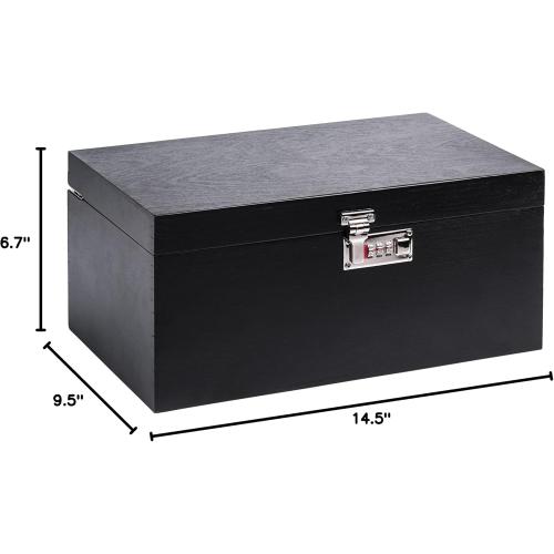 OpenMity Secret Storage Lock Box With Code – Safely Hide Your Precious Items in a Luxurious Large Wooden Storage Box (Black)