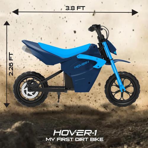 Hover-1 My First Dirt Bike for Kids - 300W Motor, 9MPH Max Speed, 9 Mile Range, 12” Off-Road Tires, 120LB Max Weight, Twist Grip Throttle & Rear Disc Brake Electric Dirt Bike for Kids Ages 5  Years