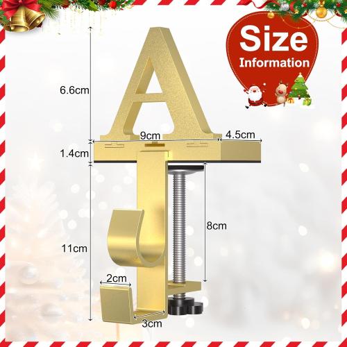Monogrammed Christmas Stocking Holder with Initials,2 in 1 Fireplace Stocking and Garland Hanger for Mantle,2 Hooks Letter Gold Stocking Holder for Xmas Fireplace (Letter-C)
