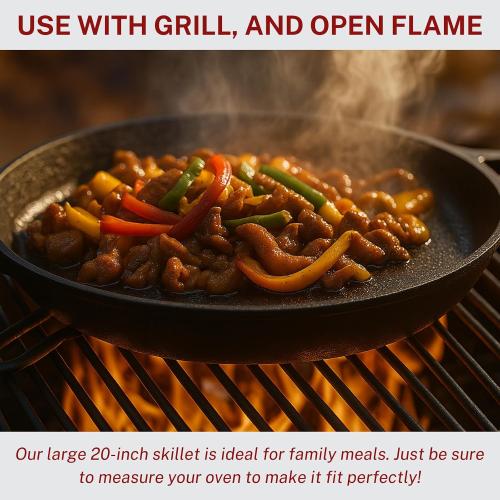 Large Cast Iron Skillet 20 Inch, Pre Seasoned Cast Iron Skillet for Cooking & Frying – XL Heavy Duty Pan with Dual Handles – Ideal for Grill, Oven, Stove, Campfire Use