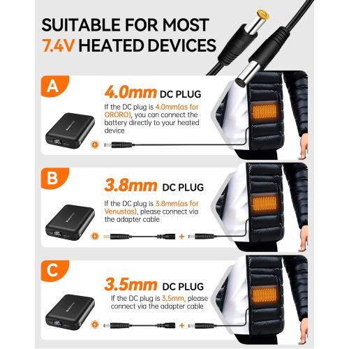 18400mAh Heated Vest Battery Pack Compatible with ORORO and Venustas, 7.4V Battery Pack for Heated Vest, with LED Display Portable Power Bank for Heated Vest, Jacket, Pant(No for 5V Heated Device)