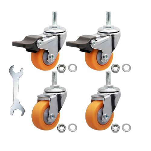 1 M6x15 Stem Casters Bolt Threaded Wheels,TPR Mute Rubber Swivel Single Caster Screws in Wheel Small with 2 Brake Locks-Orange