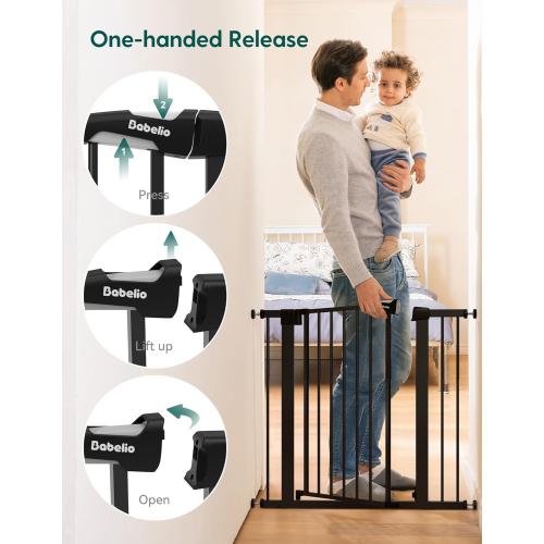 Babelio Baby Gate for Doorways and Stairs, 26-40 Auto Close Dog Gate, PressGuard C5, Easy-Install Pressure Mounted Satey Door, No Drilling Safety Gate for Child and Pets, Black