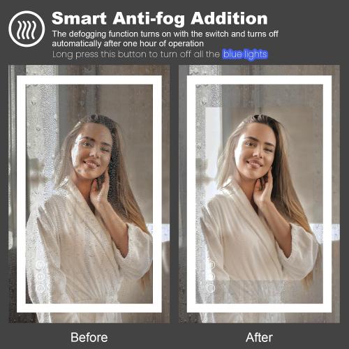 Amorho LED Bathroom Mirror 28x 36 with Front and Backlight, Stepless Dimmable Wall Mirrors with Anti-Fog, Shatter-Proof, Memory, 3 Colors, Double LED Vanity Mirror (Horizontal/Vertical)