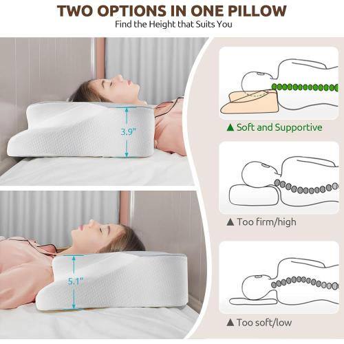 DONAMA Cervical Neck Pillow for Pain Relief,Odorless Contour Memory Foam Pillows with Cooling Pillowcase Cozy Sleeping, Orthopedic Ergonomic Bed Pillows for Side Back Stomach Sleepers