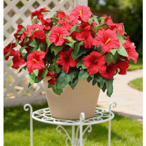 Artificial Outdoor Flowers UV Resistant Faux Petunias Silk Flower Faux Flowers Fake Plants for Garden Patio Window Box Home Porch Decor 4 Bundles (Red)