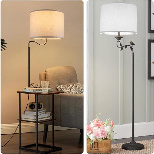 Drum Lamp shades Set of 2, White Line Lamp Shades for Table Lamps Floor Lamp, 13 Top X 13 Bottom X 10 High Large Fabric Lamp Shades, Easy Assembly Replacement Lampshades