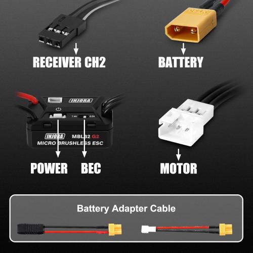 INJORA MBL32 G2 Waterproof Micro Brushless ESC for 1/24 1/18 RC Crawlers TRX4M Ascent18 SCX24 Upgrade