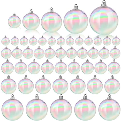 Shappy 50 Pcs Christmas Iridescent Ornaments Halloween, Transparent DIY Shatterproof Hanging Rainbow Ball Christmas Ornament 5 Different Sizes for Party, Wedding, Home Decor (Clear)