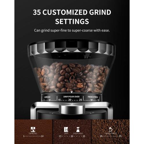SHARDOR Conical Burr Coffee Grinder Electric 2.0, Adjustable Coffee Bean Grinder with 35 Precise Grind Setting for 2-12 Cup, Anti-static, Black