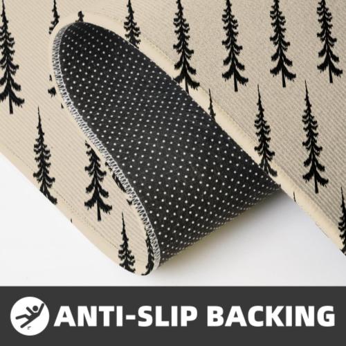 Black Cream Christmas Kitchen Mats Set of 2 Xmas Tree Print Winter Holiday Kitchen Rugs for Floor Home Decor Low-Profile Mats,17x29 and 17x47 Inch
