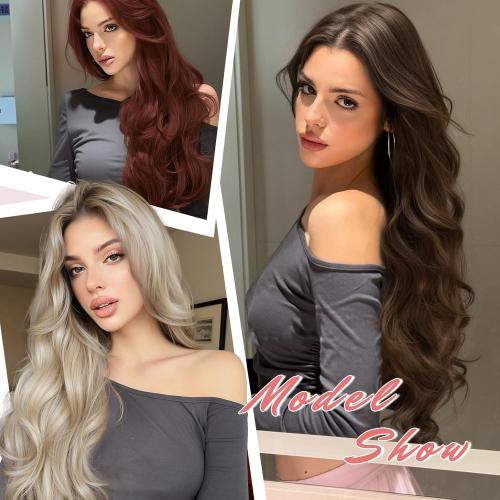 Clip In Hair Extensions One Piece 24 Inch Long Curly Synthetic Wavy Hair Extensions Clips Ins Natural Fluffy Clip On Extension Hair Pieces Thickened Hair Extension Clips for Women Copper Red